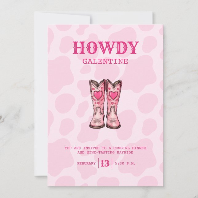 Rosa Western inbjudan till Cowgirl Valentine Party (Framsida)