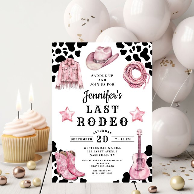 Rosa Western Last Rodeo Bachelorette Inbjudningar (Pink Western Last Rodeo Bachelorette Invitation)