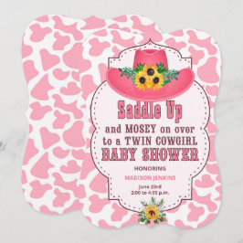Rosa Western Twin Cowgirl Baby Shower Inbjudningar