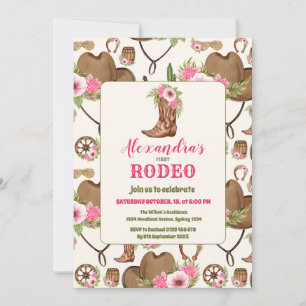 Rosa Westerna första födelsedag Rodeo Flicka Inbjudningar