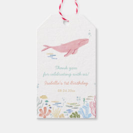 Rosa Whale 1:a födelsedag Tack Gift-Märkre Presentetikett