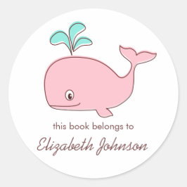 Rosa Whale Bookplåtar Runt Klistermärke