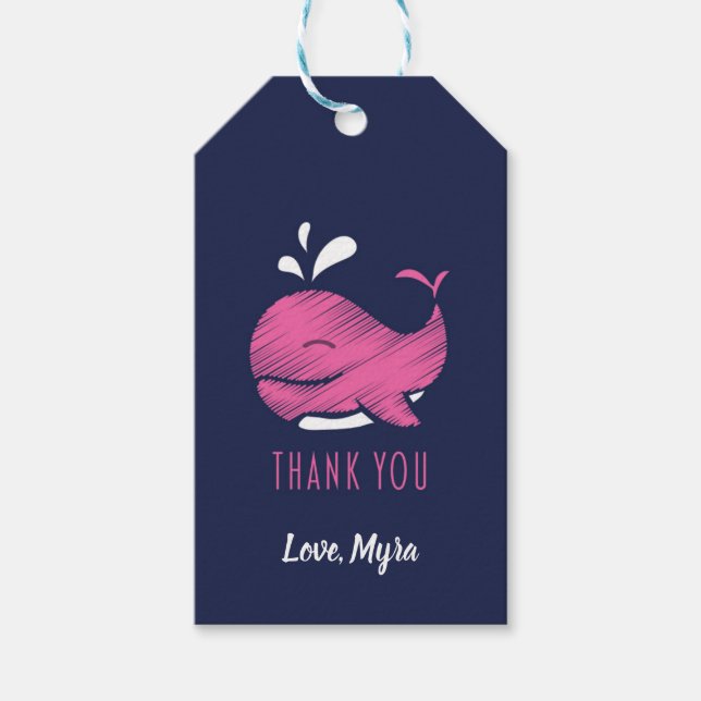 Rosa Whale Gift Märkre Presentetikett (Framsidan)
