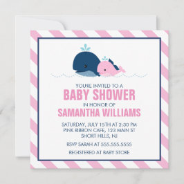 Rosa Whale Girl Baby Shower Inbjudningar