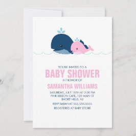 Rosa Whale Girl Baby Shower Inbjudningar