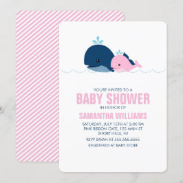 Rosa Whale Girl Baby Shower Inbjudningar
