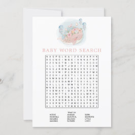 Rosa Whale Girl Baby Shower Ord Search Game Inbjudningar