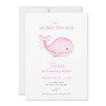Rosa Whale Girl under Sea Birthday bjudande