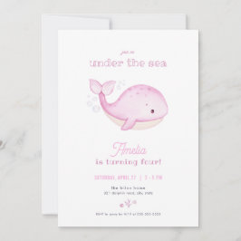 Rosa Whale Girl under Sea Birthday bjudande Inbjudningar