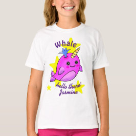 Rosa Whale Hej där med Cute Gult Stars T Shirt