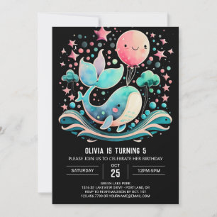 Rosa Whale Nautical Girl Birthday Inbjudningar