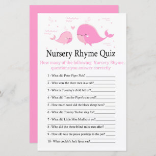 Rosa Whale Nursery Rhyme Quiz babyduschspel för ba