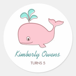 Rosa Whale Party Sticker-Märkre / Cupkaka Toppers Runt Klistermärke