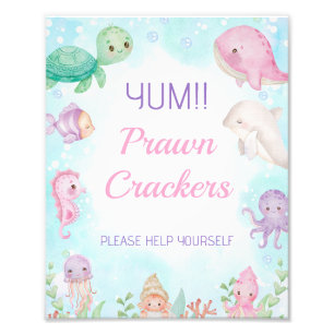 Rosa Whale under Sea Birthday Sign Fototryck