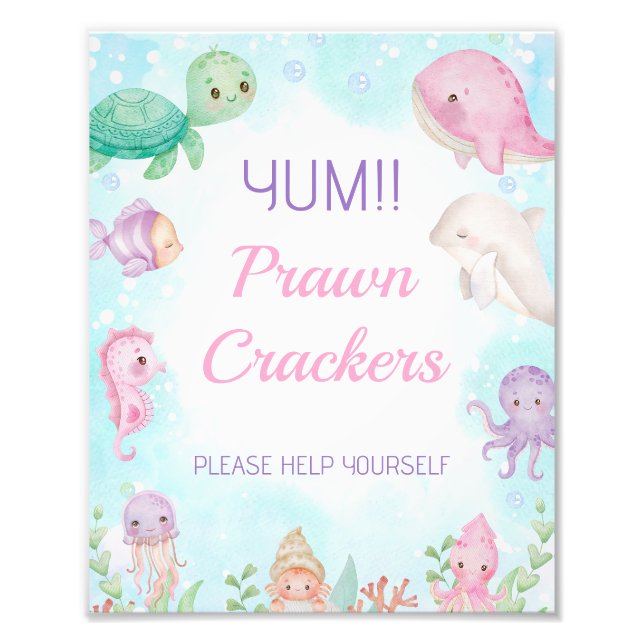 Rosa Whale under Sea Birthday Sign Fototryck (Framsidan)