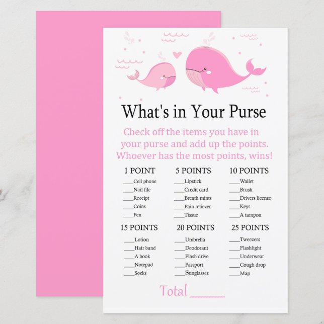 Rosa Whale What's in your purse match (Fram/baksida)
