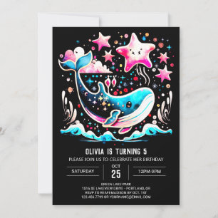 Rosa Whale Whimsical Girl Birthday Inbjudningar