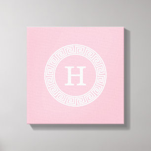 Rosa Whgrekiska Nyckel Rnd Ram Initial Monogram Canvastryck