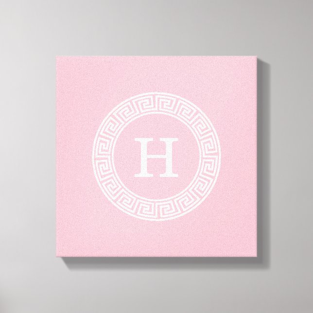 Rosa Whgrekiska Nyckel Rnd Ram Initial Monogram Canvastryck (Framsida)