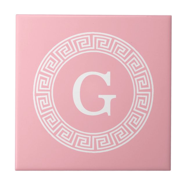 Rosa Whgrekiska Nyckel Rnd Ram Initial Monogram Kakelplatta (Framsidan)