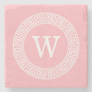 Rosa Whgrekiska Nyckel Rnd Ram Initial Monogram Underlägg Sten