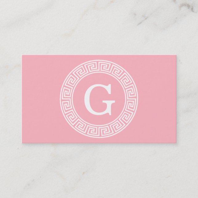 Rosa Whgrekiska Nyckel Rnd Ram Initial Monogram Visitkort (Framsida)