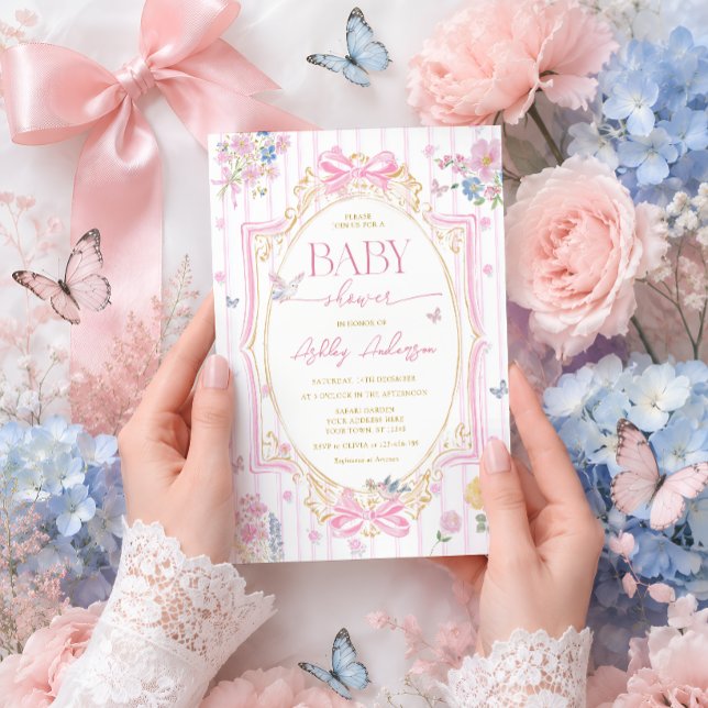 Rosa Whimsical Blommig Flick Bebis Shower Inbjudningar (Skapare uppladdad)
