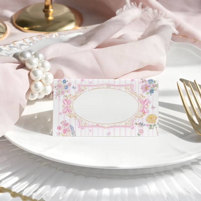 Rosa Whimsical Blommig Flickig Bebis Babyshower Placeringskort (Skapare uppladdad)