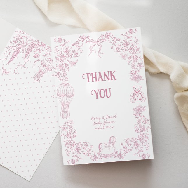 Rosa Whimsical Blommigt Baby Shower Tack Kort (Skapare uppladdad)
