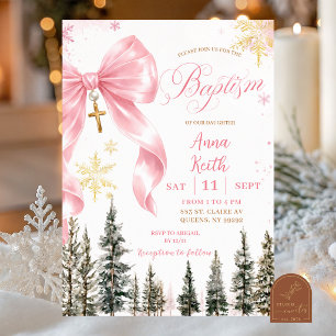 Rosa Whimsical Bow Vinter Dop inbjudan