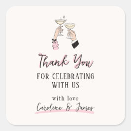 Rosa Whimsical Champagne Toast Tack Sticker Fyrkantigt Klistermärke