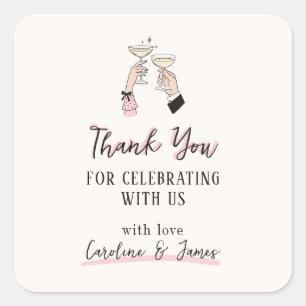 Rosa Whimsical Champagne Toast Tack Sticker Fyrkantigt Klistermärke