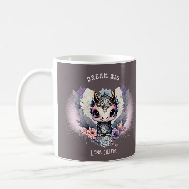 Rosa Whimsical "Dream Big" Little Dragon Kaffemugg (Vänster)