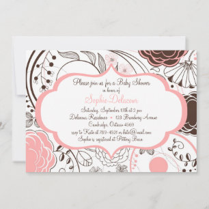Rosa Whimsical Flowers Baby Shower-inbjudningar Inbjudningar