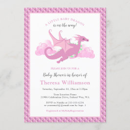 Rosa Whimsical Girl Dragon Baby Shower Inbjudningar