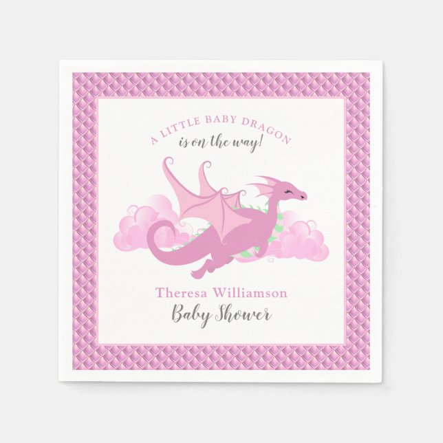 Rosa Whimsical Girl Dragon Baby Shower Pappersservett (Framsidan)