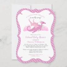 Rosa Whimsical Girl Dragon Virtuell Baby Shower