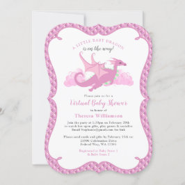 Rosa Whimsical Girl Dragon Virtuell Baby Shower Inbjudningar