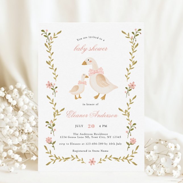 Rosa Whimsical Goose Baby Shower Inbjudningar (Skapare uppladdad)