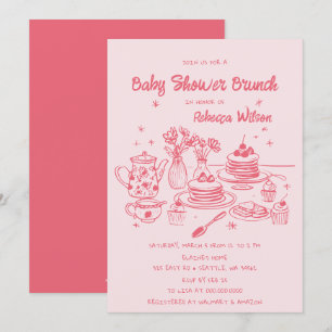 Rosa Whimsical Hand plockade Baby Shower Brunch Inbjudningar