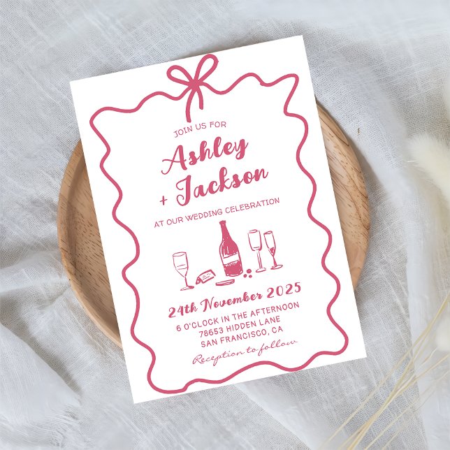 Rosa Whimsical Hand plockade Bow Wedding bjudande  Inbjudningar (Skapare uppladdad)
