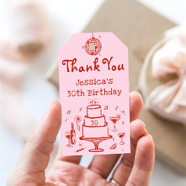 Rosa Whimsical Hand plockade Funky Cocktail Birthd Presentetikett