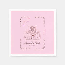 Rosa Whimsical Handritad Illustrerad Bröllop Pappersservett