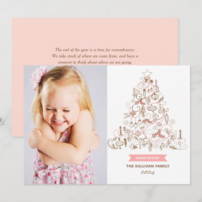 Rosa Whimsical Julgran Photo Julkort (Fram/baksida)