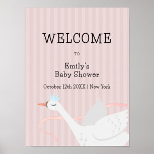 Rosa Whimsical Princess Svan Baby Shower Välkommen Poster