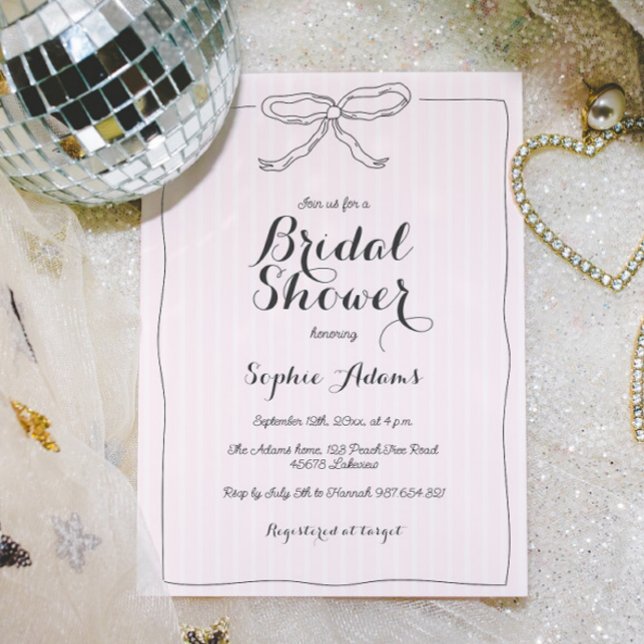 Rosa Whimsical Quirky Hand plockade Bow-Möhippan Inbjudningar (Skapare uppladdad)