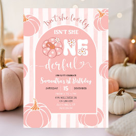 Rosa Whimsical Rand Pumpkin Onederhel födelsedag Inbjudningar