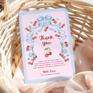 Rosa Whimsical Retro Cherries Baby Shower Tack Kort