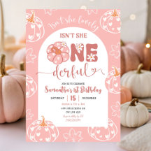 Rosa Whimsical Retro Pumpkin Onederhel födelsedag
