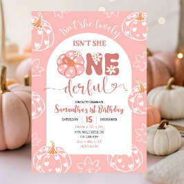 Rosa Whimsical Retro Pumpkin Onederhel födelsedag Inbjudningar